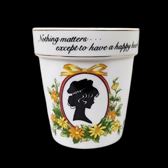 Vintage Other - Vintage Enesco Japan Mini Flowerpot Planter Silhouette Floral Framed White 3.5"
